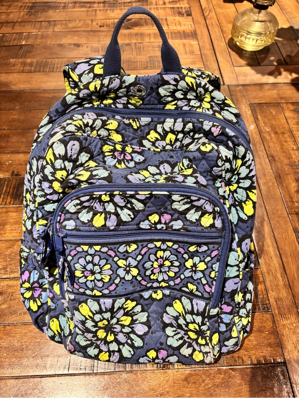 Vera Bradley Navy Quilted Floral Backpack in Indigo Pop